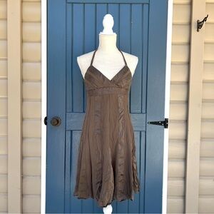 Vintage BCBG Maxazria Brown 100% Silk
Contrast Halter Midi Women Dress Size 8